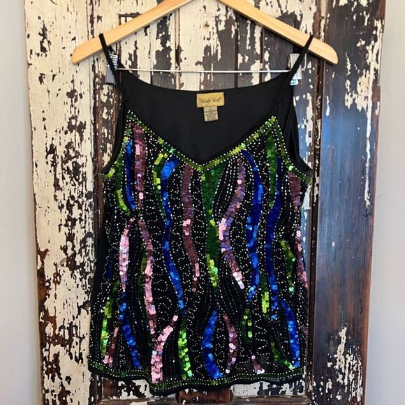Vintage women’s Midnight Velvet Beaded sequined cami tank. Size L. - Picture 1 of 6